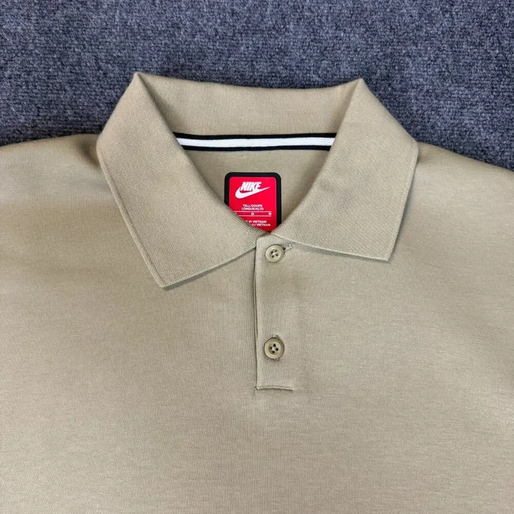 Nike Tech Fleece Reimagined Polo Mens Medium Tall‎ Long Sleeve Olive FZ7570-276